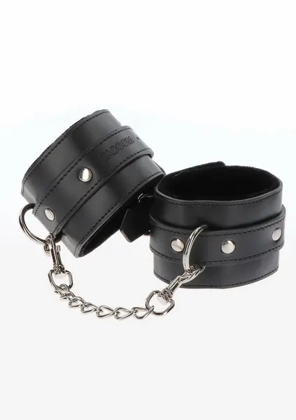 TABOOM Wrist Cuffs Vegan Leather Adjustable Black Velvet Lining