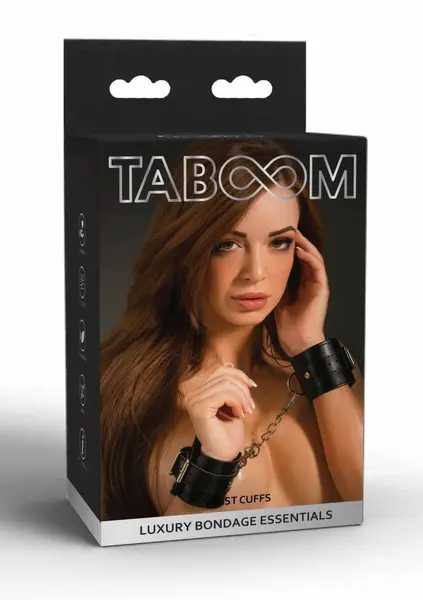 TABOOM Wrist Cuffs Vegan Leather Adjustable Black Velvet Lining