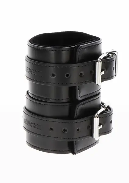 TABOOM Wrist Cuffs Vegan Leather Adjustable Black Velvet Lining