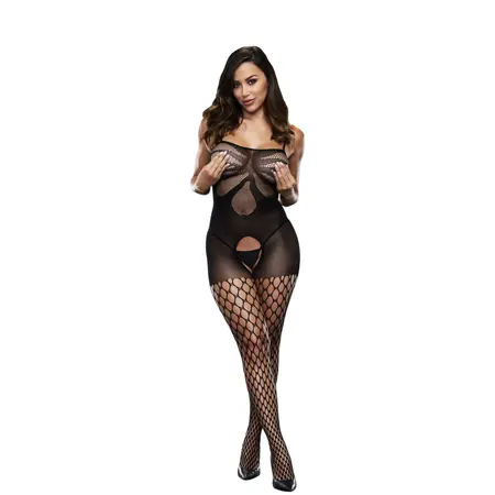 Baci Crotchless Jacquard Bodystocking One Size - Elegant Mesh Design