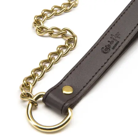 Coco de Mer Brown Leather Lead with Antique Brass Chain 43in