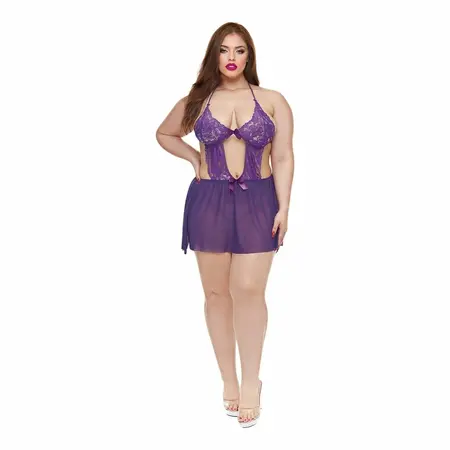Baci Lingerie Amethyst Lace Babydoll Purple, Size QS - Elegant Nightwear