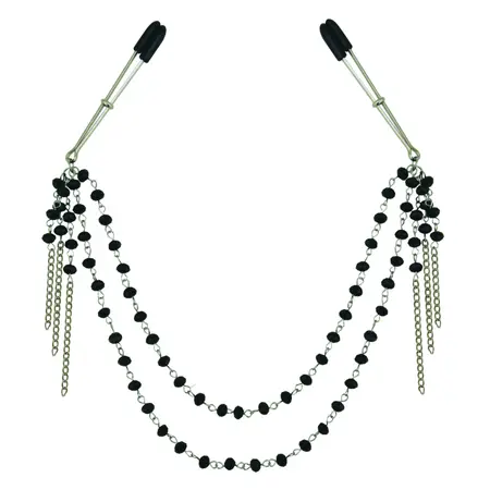 Sportsheets Sincerely Adjustable Black Jeweled Nipple Clips 41.9cm