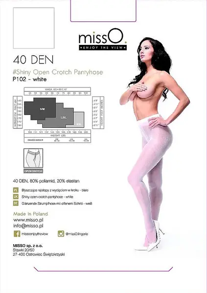 MissO P102 White L/XL - Elegant Tights with Cutout, 40 DEN