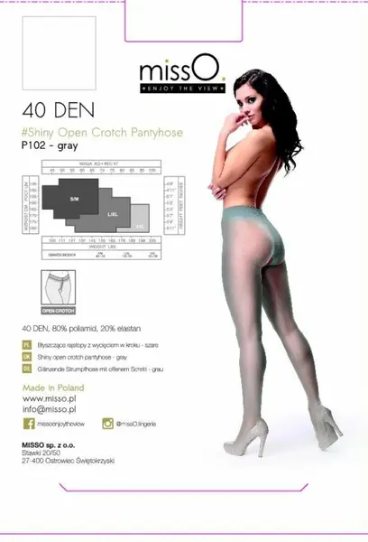 MissO P102 Grey S/M - Elegant Tights with Discreet Opening, 40 DEN
