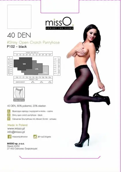 MissO P102 Black XXL - Elegant Tights with Discreet Cutout, 40 DEN