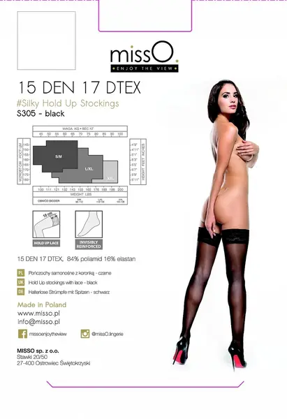 MissO S305 Self-Supporting Stockings Black XXL 15DEN Lace Top