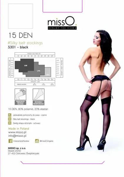 MissO S301 Stockings for Garter Belt Black L/XL - Silky Finish