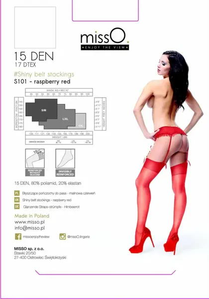 MissO S101 Red Suspender Stockings S/M - Durable Knit, Classic Style