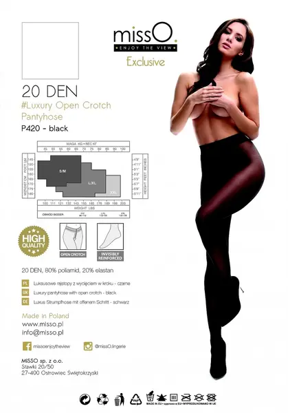 MissO P420 Black Women's Tights with Open Gusset, Size S