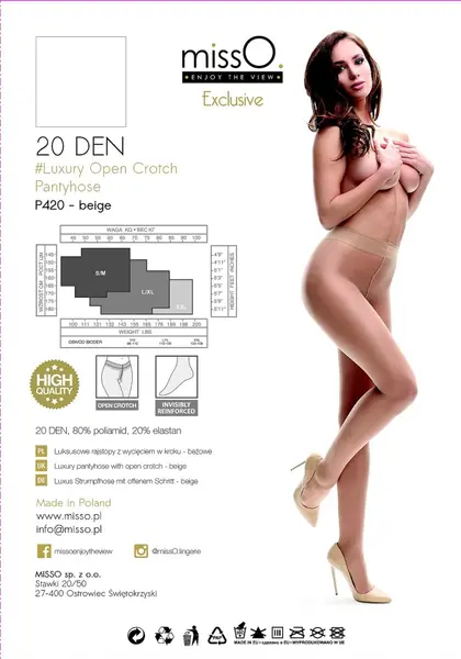 MissO P420 Tights with Open Gusset Beige M - Durable Comfort Design