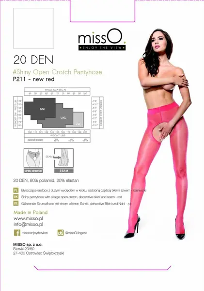 MissO P211 Red Sheer Tights with Open Gusset L/XL