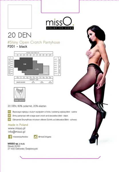 MissO P201 Sheer Black Tights with Open Gusset S/M
