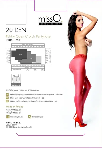 MissO P105 Women's Red Tights with Lace Cut-Out S/M