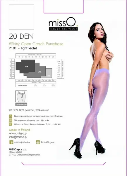 MissO P101 Sheer Cut-Out Tights Light Purple S/M - Glossy Finish