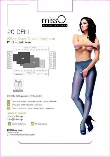 MissO P101 Sheer Open Gusset Tights Dark Blue L/XL