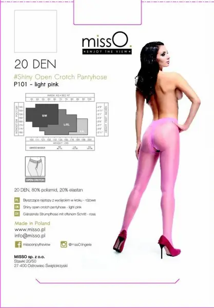 MissO P101 Sheer Cut-Out Tights Light Pink S/M - Elegant Glossy Finish