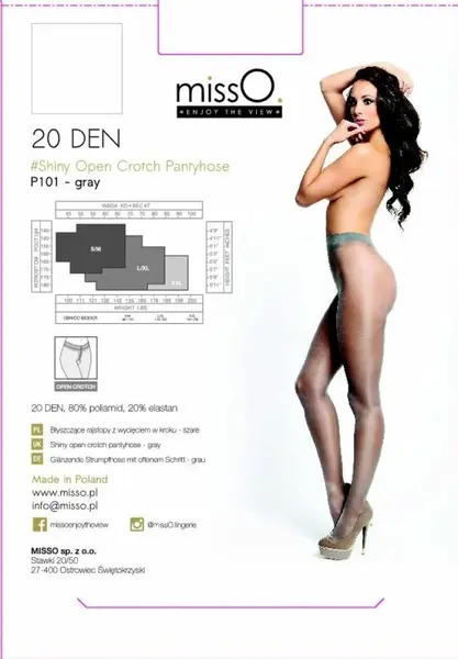 MissO P101 Grey Sheer Tights with Comfort Opening S/M