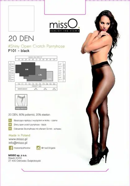 MissO P101 Open Gusset Tights Black S/M - Elegant Gloss Finish