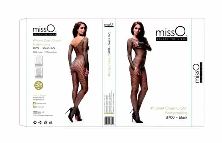 MissO B700 Bodystocking, Mesh Design, Universal Size S/L, Black