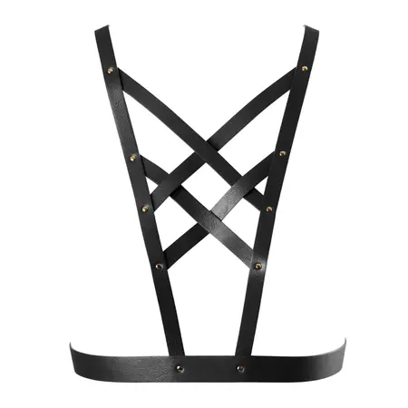 Bijoux Indiscrets MAZE Net Cleavage Harness Black Vegan Leather Adjustable