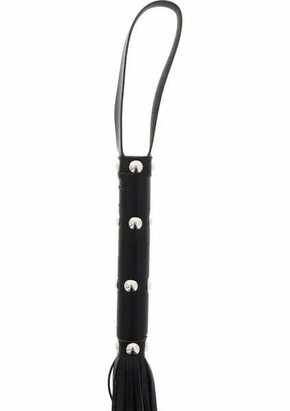 Ouch! Long Studded Flogger Whip Black PU Leather 70cm Durable Handle
