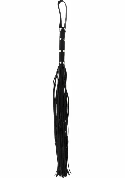 Ouch! Long Studded Flogger Whip Black PU Leather 70cm Durable Handle