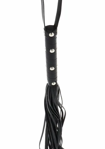 Ouch! Long Studded Flogger Whip Black PU Leather 70cm Durable Handle