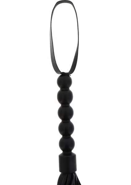 Shots Short Beaded Flogger Whip PU Leather Black Compact Design