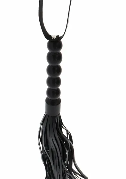 Shots Short Beaded Flogger Whip PU Leather Black Compact Design