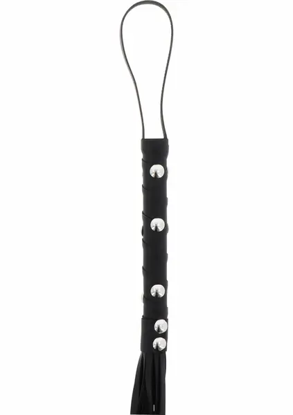 Shots Short Studded Flogger Whip Black PU Leather Compact Model