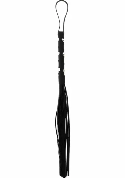 Shots Short Studded Flogger Whip Black PU Leather Compact Model