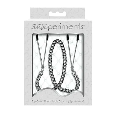 S&M Adjustable Heart Nipple Clips with Comfort Pads, Silver Finish
