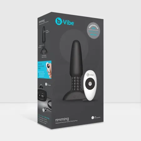 b-Vibe Rimming Plug 2 Black - Rotating Beads, Vibrating Tip, 15.2 cm