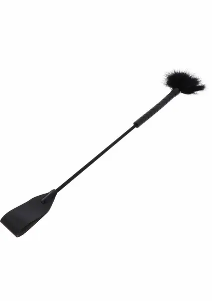 Crop Whip & Feather Tickler Dual-Sided PU Leather Black 38cm