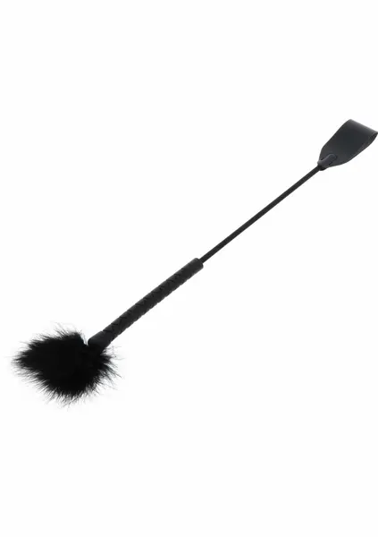 Crop Whip & Feather Tickler Dual-Sided PU Leather Black 38cm