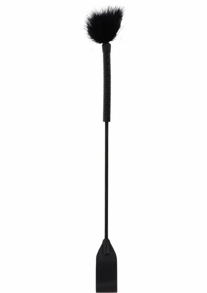 Crop Whip & Feather Tickler Dual-Sided PU Leather Black 38cm
