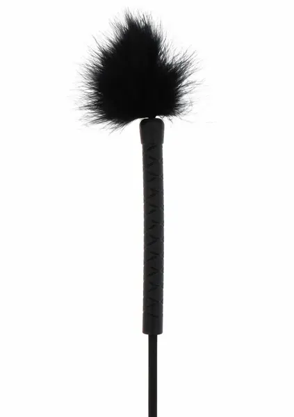 Crop Whip & Feather Tickler Dual-Sided PU Leather Black 38cm