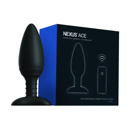 Nexus Ace L Large Silicone Plug with Remote, Black, 5.1cm Diameter