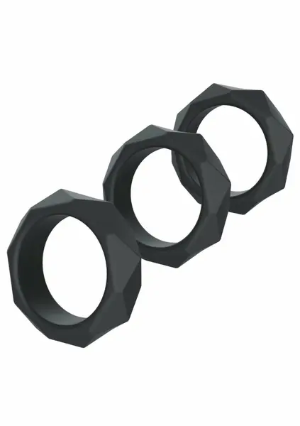 HIDDEN DESIRE EXTREME Heavy C-Ring Set Silicone Black Adjustable