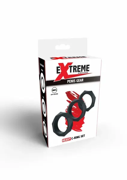 HIDDEN DESIRE EXTREME Heavy C-Ring Set Silicone Black Adjustable