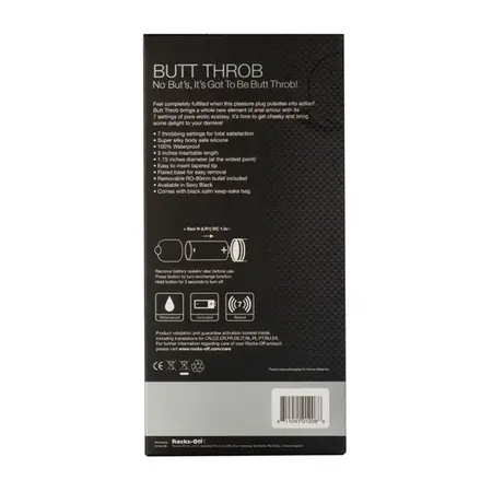 Rocks-Off Butt Throb 7-Speed Intimate Silicone Plug Black 95mm