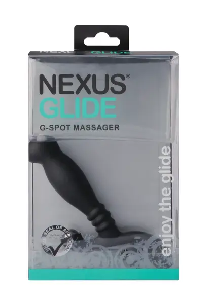 Nexus Glide Black - Anatomical Prostate Massager, 11.5 cm, Metal Accent