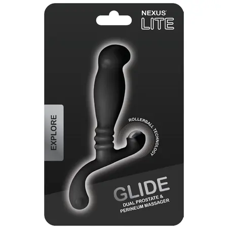 Nexus Glide Black - Anatomical Prostate Massager, 11.5 cm, Metal Accent