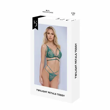 Baci Lingerie Twilight Petals Teddy Green S/M - Floral Lace Bodysuit