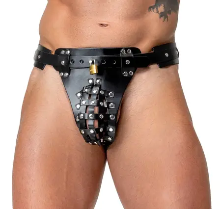 ZADO Men's Leather Jockstrap Black - Adjustable, Lockable, Metal Accents