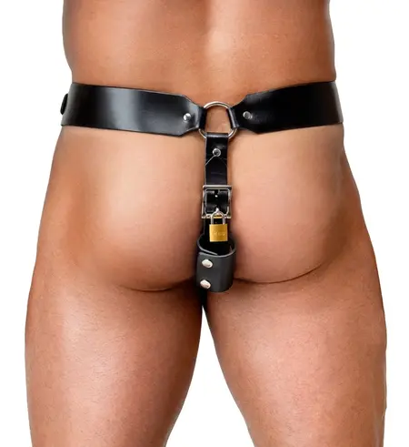 ZADO Men's Leather Jockstrap Black - Adjustable, Lockable, Metal Accents