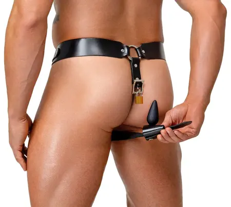 ZADO Men's Leather Jockstrap Black - Adjustable, Lockable, Metal Accents
