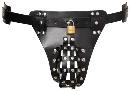 ZADO Men's Leather Jockstrap Black - Adjustable, Lockable, Metal Accents