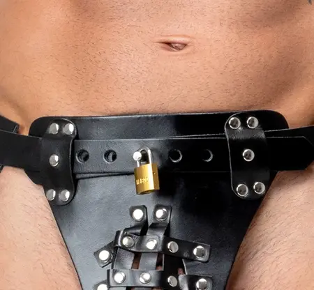 ZADO Men's Leather Jockstrap Black - Adjustable, Lockable, Metal Accents